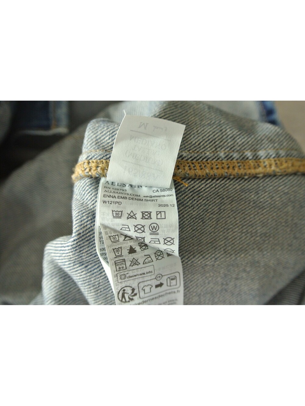 NEW, AllSaints Enna Embellished Denim Snap-Up Shirt in Indigo Sz M #SJ2506 - Picture 11 of 11